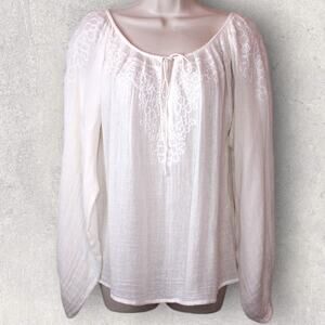 Mes Demoiselles Paris Embroidered Peasant Blouse in Ivory Cotton Boho Top Sz. 42
